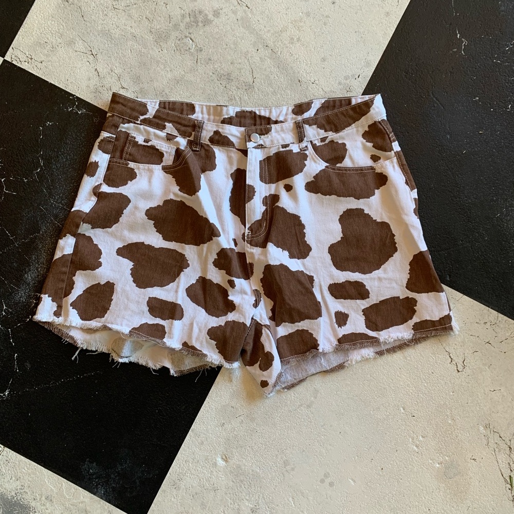 Cow Print Denim Shorts